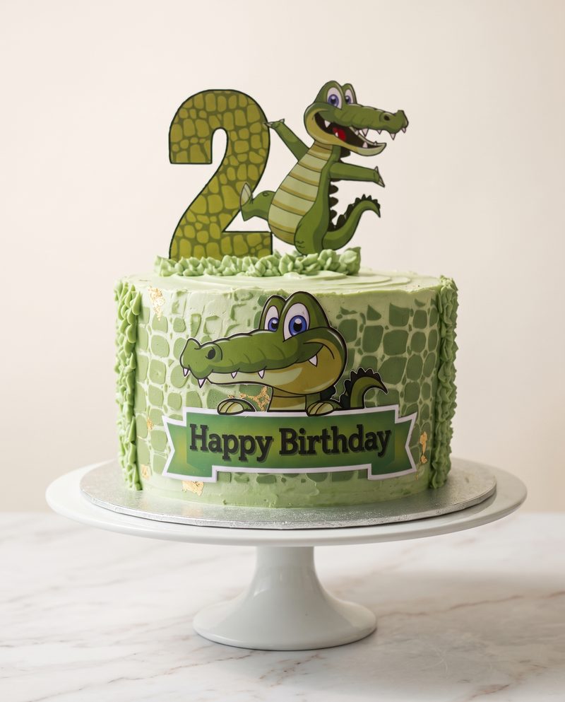 Gâteau d'anniversaire enfant crocodile « 2 », écailles vertes
