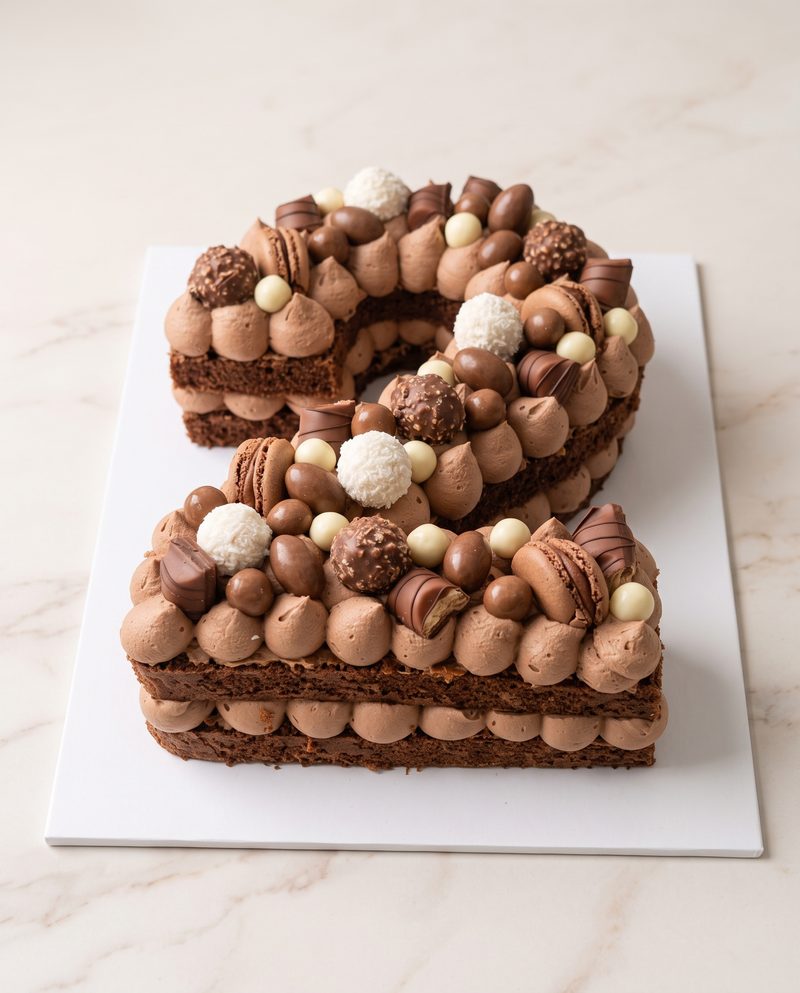 Number cake « 2 » au chocolat, macarons, rochers et barres chocolatées