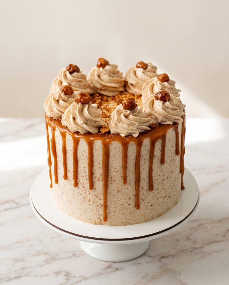 Gâteau d'anniversaire caramel, coulure et chouchous caramélisés